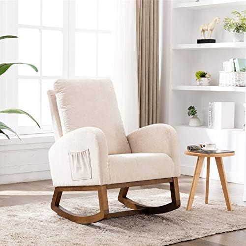 Dolonm Rocking Chair Mid-Century Modern Nursery Rocking Armchair Upholstered Tall Back Accent Glider | Amazon (US)