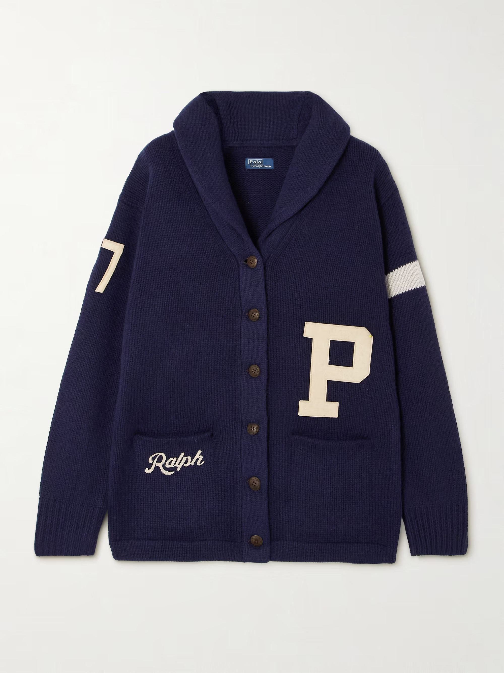 Striped appliquéd embroidered intarsia-knit wool cardigan | NET-A-PORTER (US)