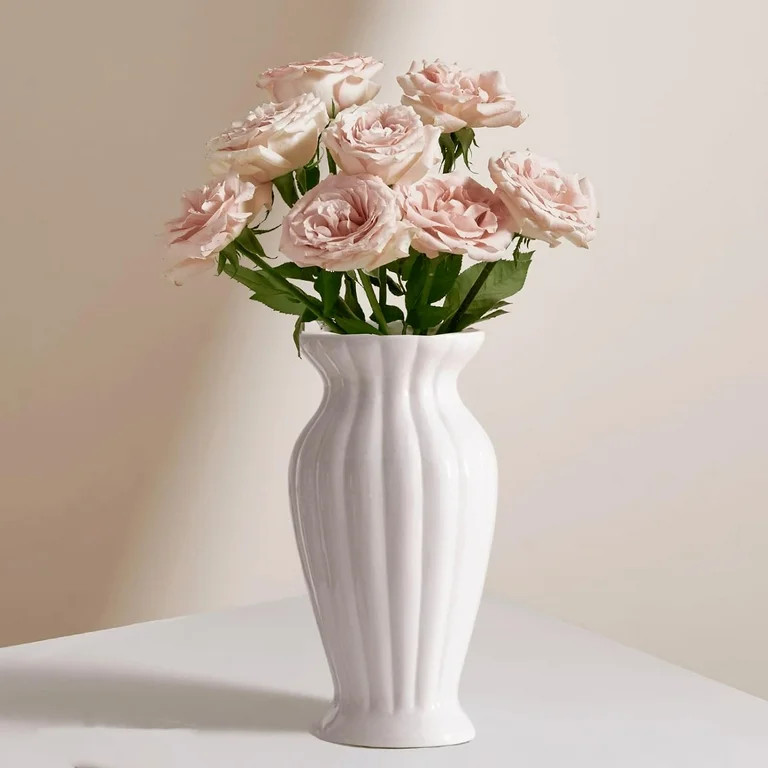 White Ceramic Flower Vase for Home Decor, 10 Inch Large Pedestal Vases for Bouquets, and Pampas G... | Walmart (US)