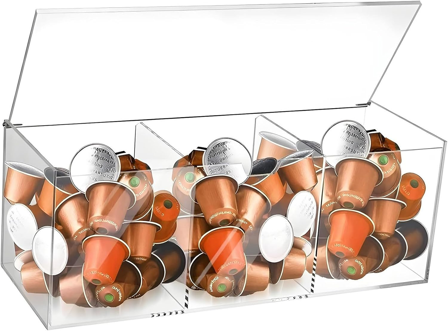Acrylic Coffee Pod Holder with Lid for 24 Kcup, 3 Compartments Clear Coffee Capsule Storage Organizer for Bar Station Organizer | Amazon (US)