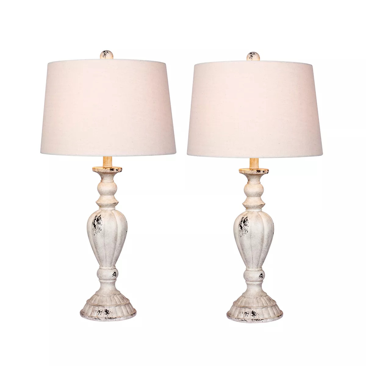Distressed Candlestick Resin Table Lamps in Cottage Antique White  - Fangio Lighting | Target