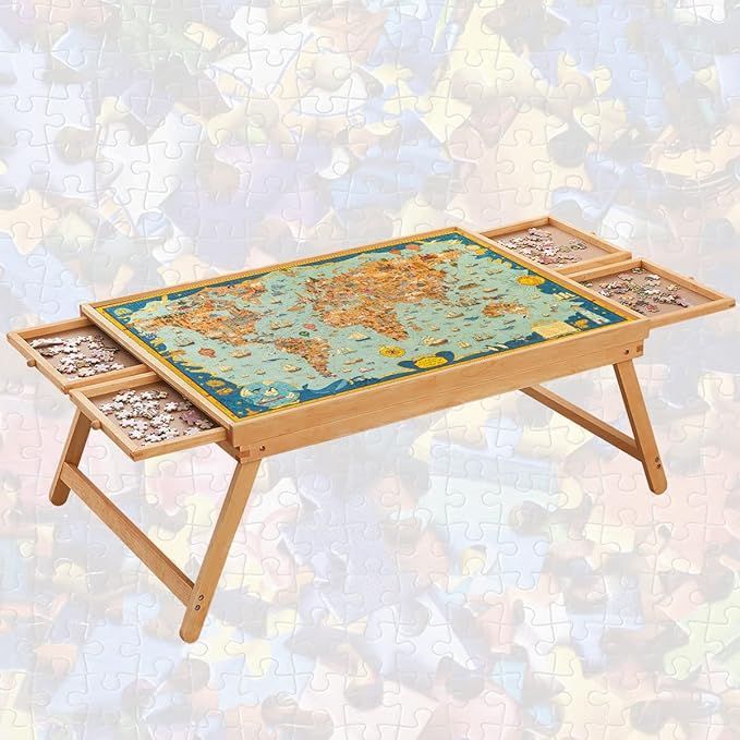 1500 Piece Puzzle Board, 34" x 26" Wooden Jigsaw Puzzle Boards with Folding Legs and 4 Drawers, S... | Amazon (US)