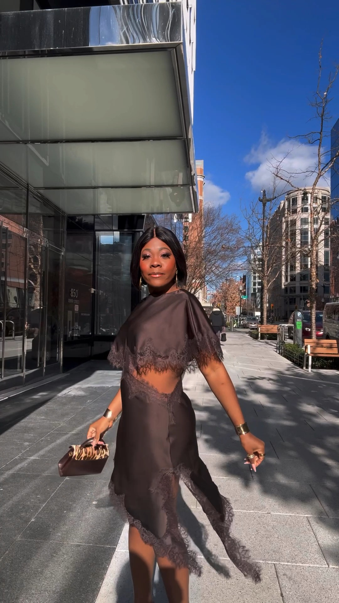 Let’s pretend it’s  not 50° outside so I can show you my outfit without a coat 🙈💃🏾 obsessed with this dress! It will be perfect for a New Year’s Eve party for sure! Brown has been a huge trend this holidays and I’m loving it . Party outfit, party dress, holiday style , cutout dress 

#LTKHoliday #LTKMidsize #LTKootd