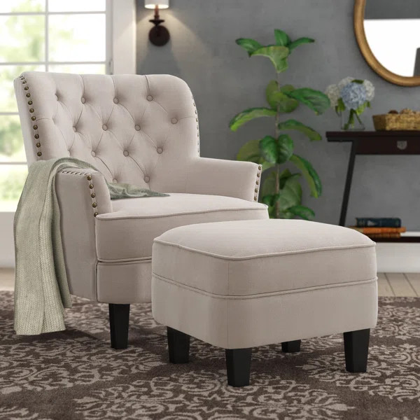 Michalak 30'' Wide Tufted Linen Armchair and Ottoman | Wayfair North America