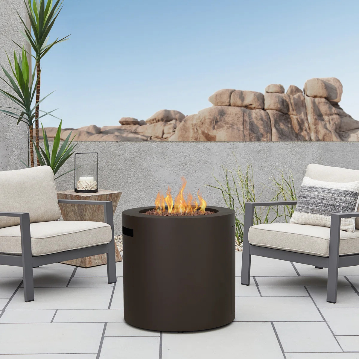 Aegean 24" Round Steel Propane Fire Pit Table with Hidden Tank Storage by Real Flame | Wayfair North America