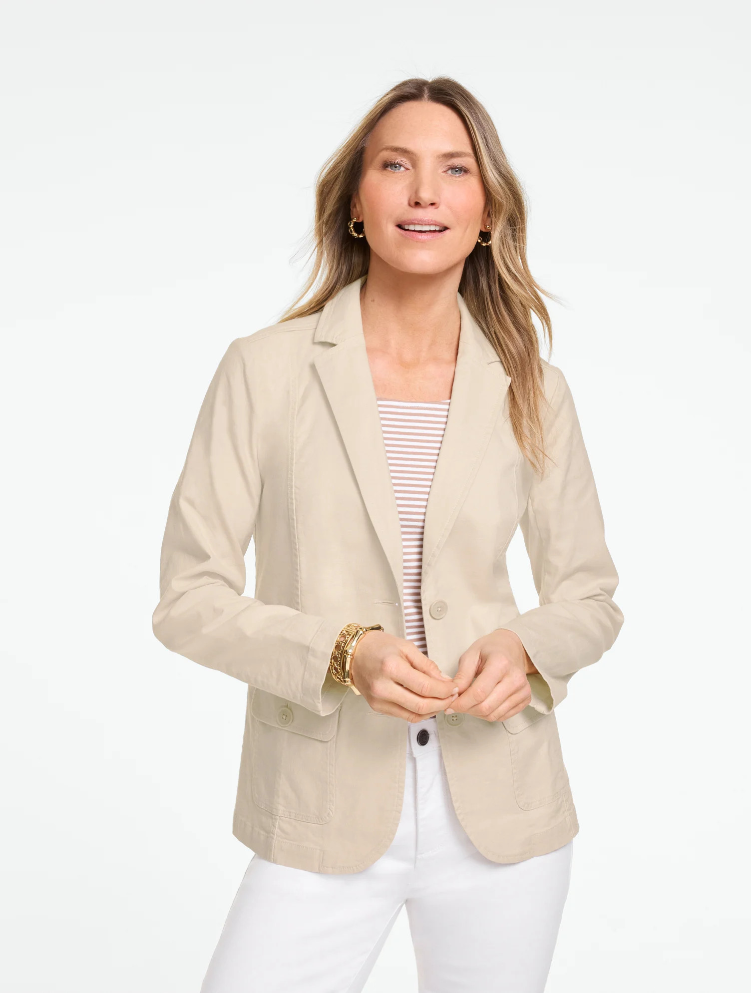 Petite - Stretch Linen Blazer - Oat - 10 Talbots | Talbots