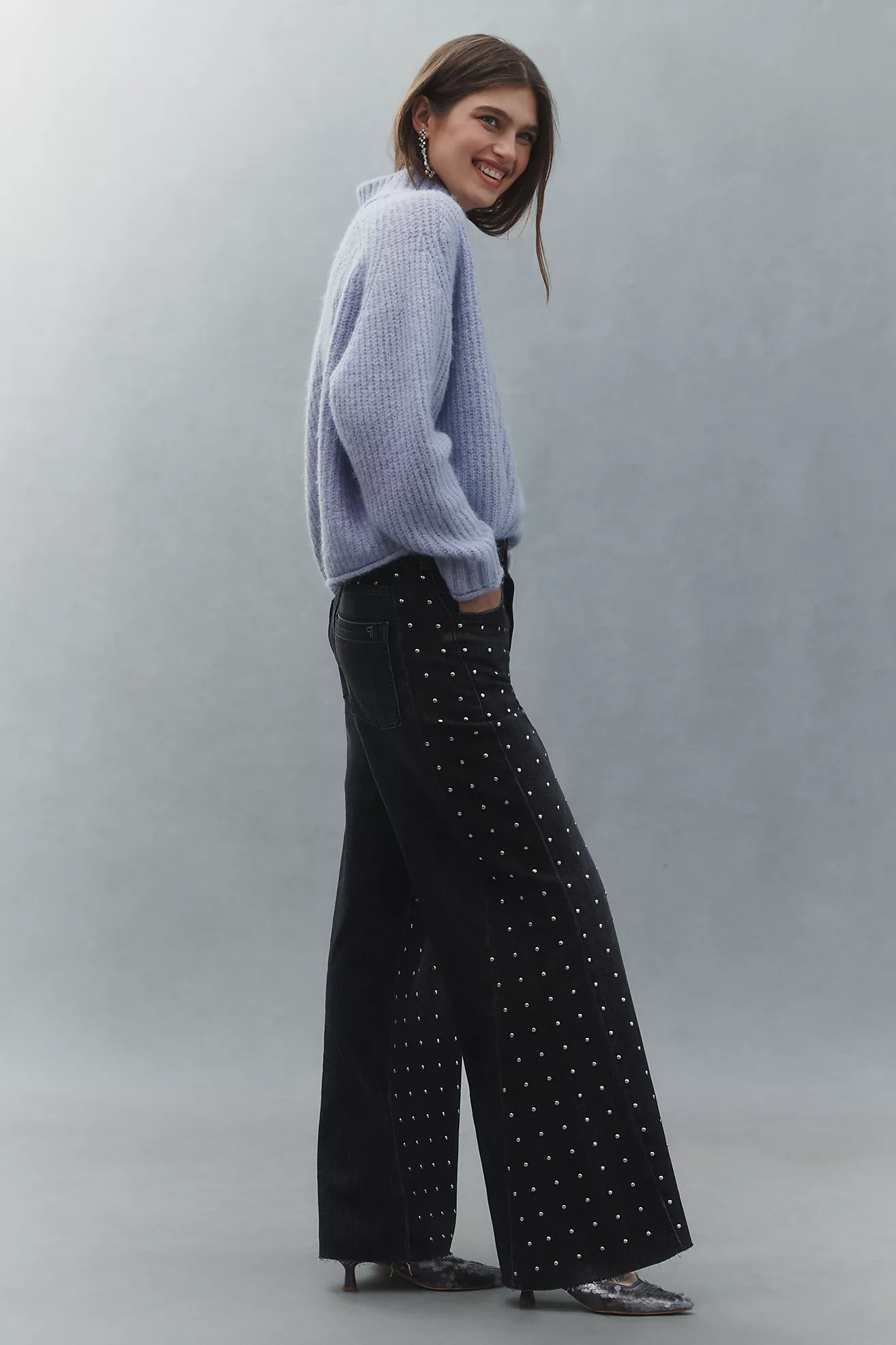 The Adi Mid-Rise Studded Flare Jeans by Pilcro | Anthropologie (US)
