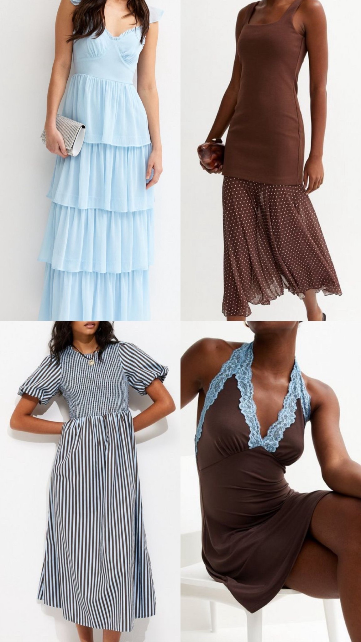 Blue and brown outfits 

#springoutfits #trendingcolours #babyblue #dresses #affordable #plussize #newlook 