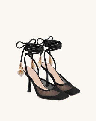 Astrid Calla Lily Lace-Up Mesh Pumps - Black | JW PEI US