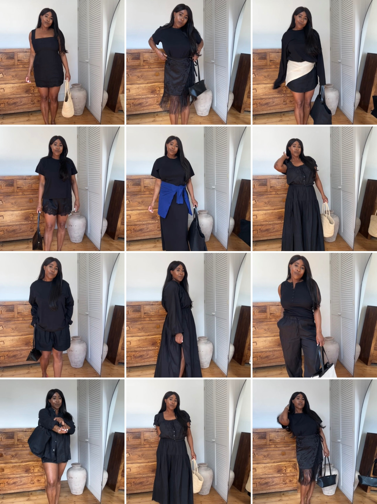 10 black looks for summer 🖤 Save for when you’re stuck for what to wear this Summer ✨ 

Featuring some of my fav brands for linen, skirts & dresses. I lean towards loose fitting, floaty clothes and breathable fabrics. Thongs sandals + raffia, canvas or leather bags.  

 