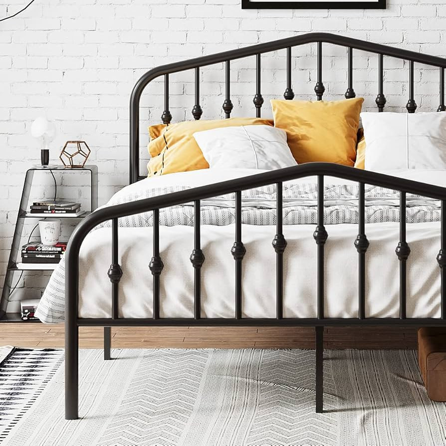 IMUsee Platform Queen Size Metal Bed Frame with Vintage Headboard and Footboard, Heavy Duty Bed F... | Amazon (US)