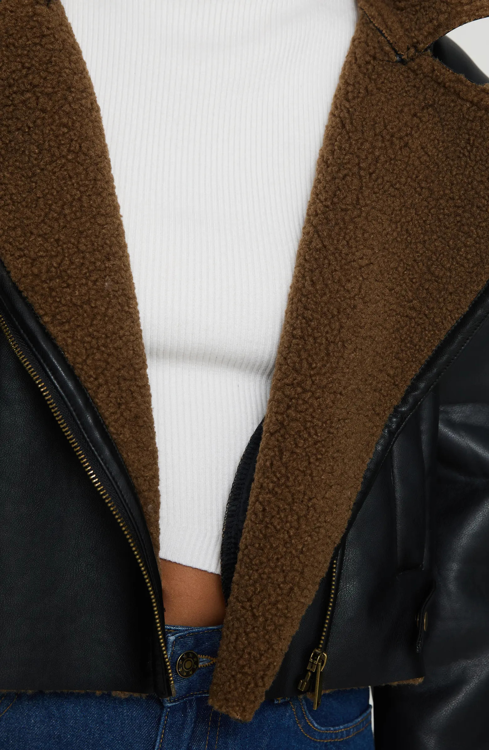 Faux Leather Crop Jacket with Faux Shearling Trim | Nordstrom