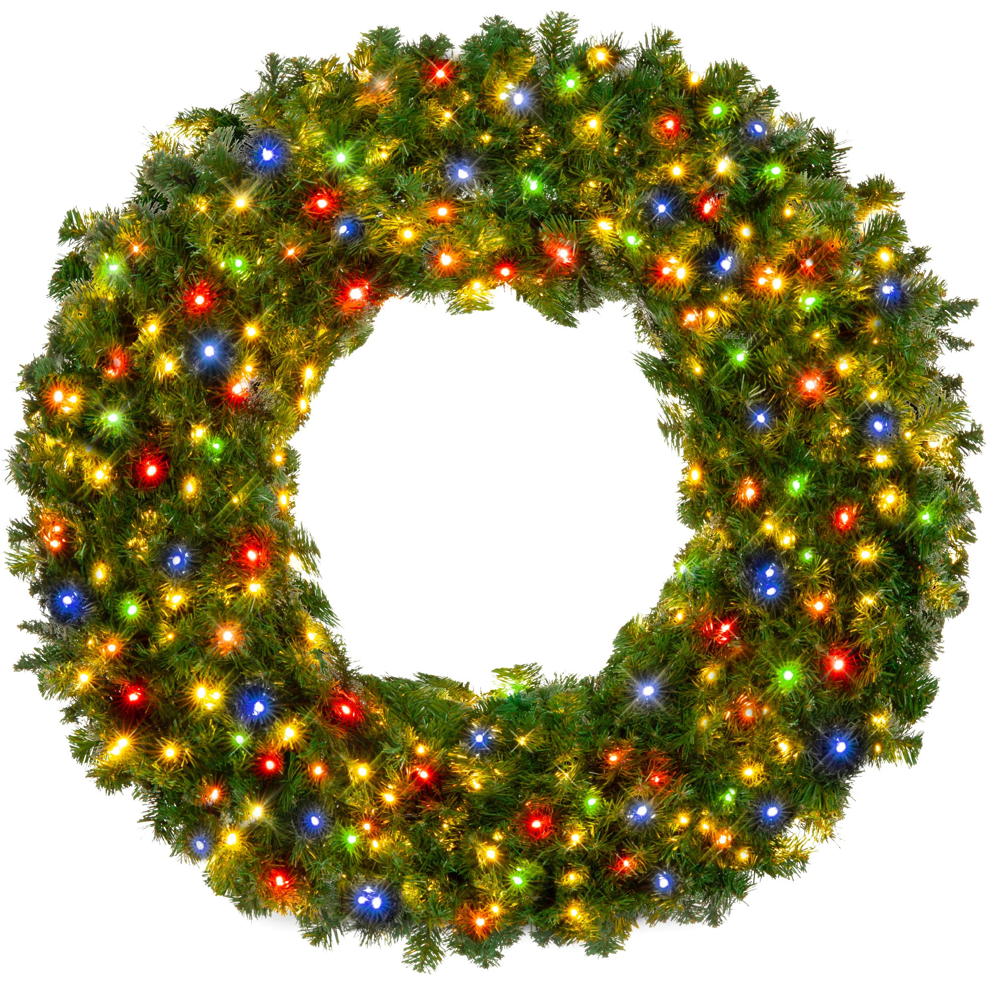 Best Choice Products Artificial Pre-Lit Fir Christmas Wreath Decoration w/ Multicolor Lights, Tips | Shop Simon