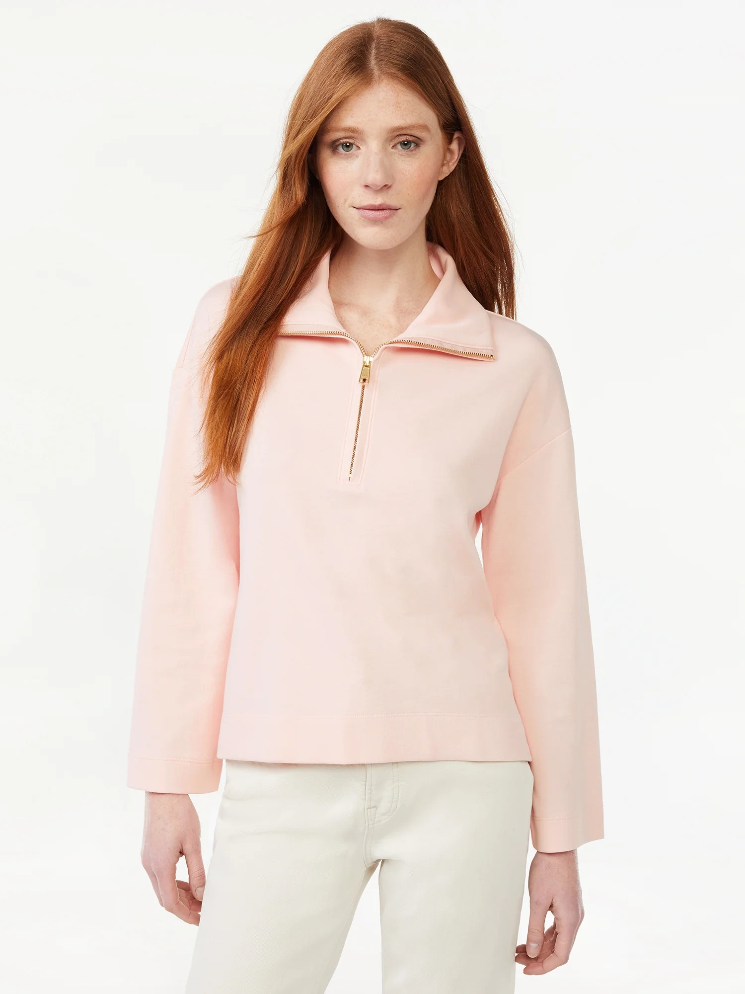 Free Assembly Women's Zip Front Mock Neck Top with Long Sleeves | Walmart (US)