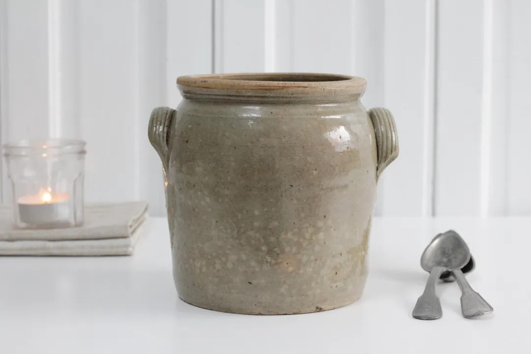 Vintage French Large Beige Salt Glaze Crock Handles, Old Handmade Stoneware Jar, Gres Confit Pot,... | Etsy (US)