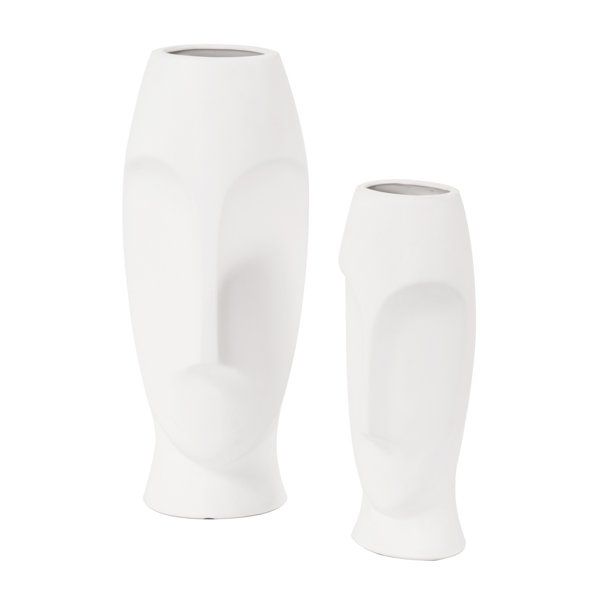 HomeRoots 383727 Matte White Ceramic Vase with Abstract Faces - Walmart.com | Walmart (US)