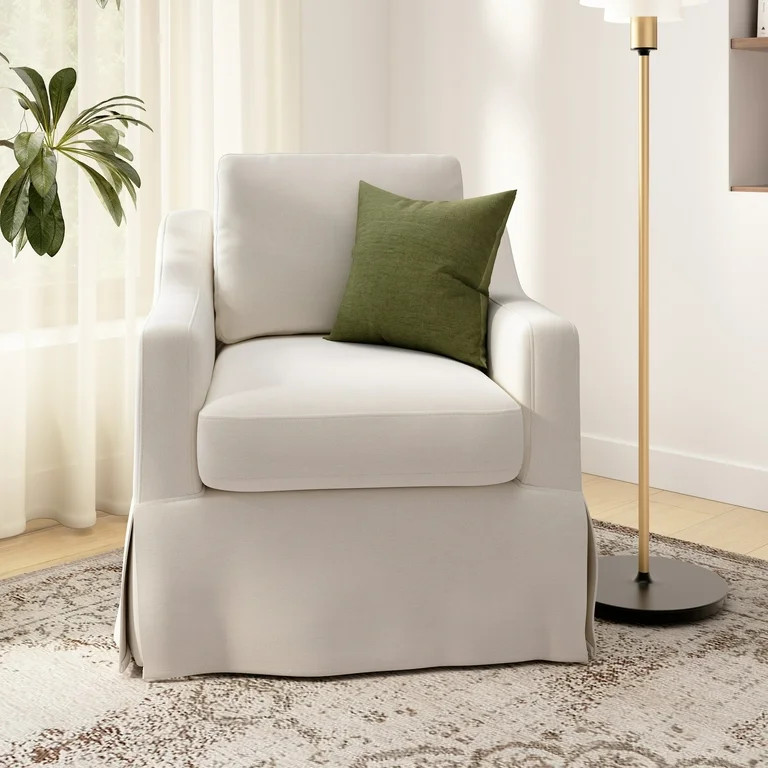 Bush Home Harper Swivel Accent Chair with Slipcover in Ivory Basketweave Fabric | Walmart (US)