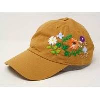 Wash Cotton Mustard Brown Baseball Cap, Hand Embroidered Flower Hat, Curved Brim Colorful Summer Cap | Etsy (US)