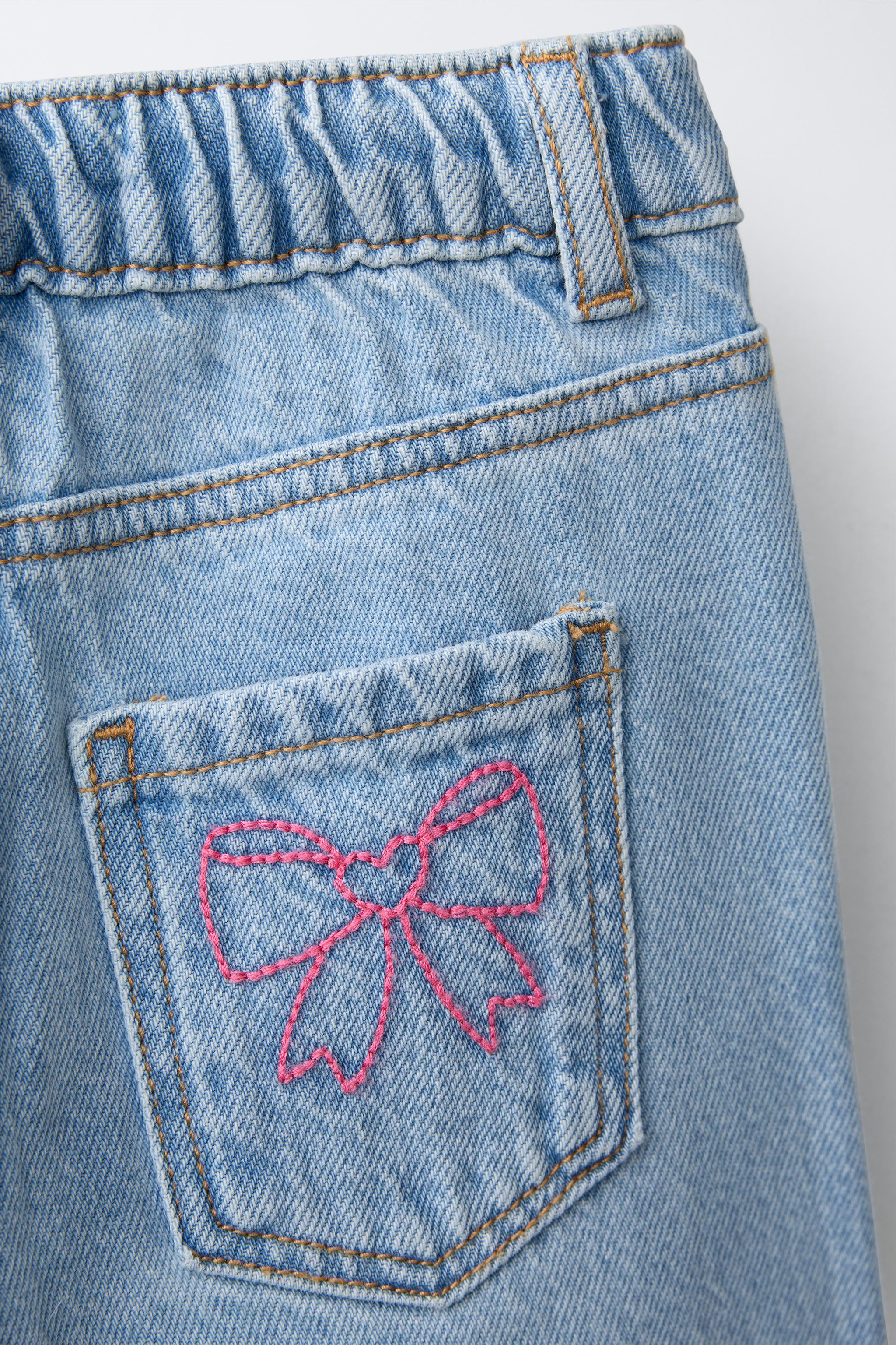 EMBROIDERED WIDE LEG JEANS | Zara US