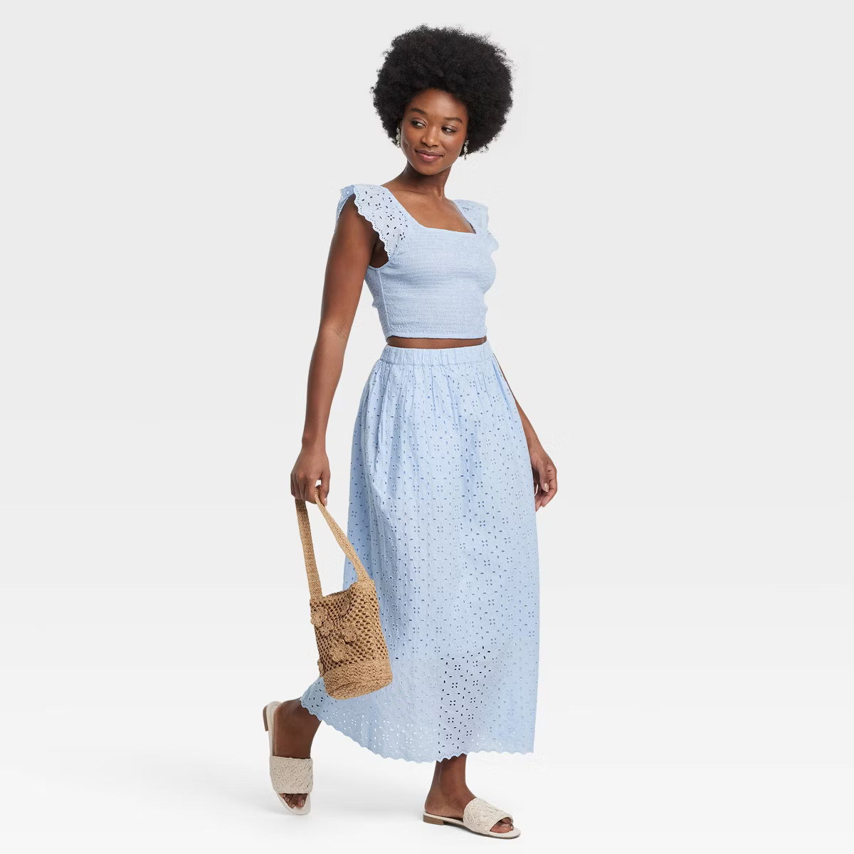 Women's Eyelet Maxi A-Line Skirt - Universal Thread™ Blue | Target