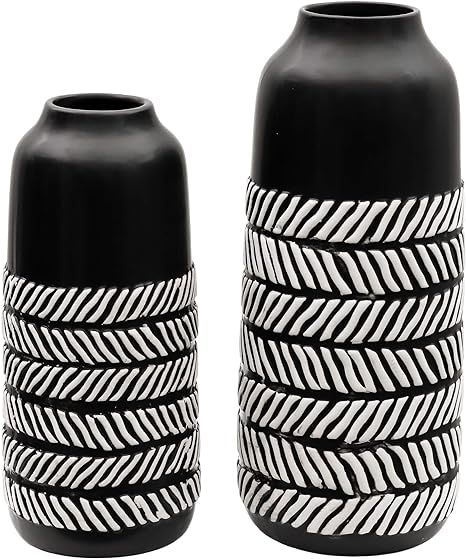TERESA'S COLLECTIONS Ceramic Black Vase, Rustic Tribal Decorative Vases for Home Decor Living Roo... | Amazon (US)