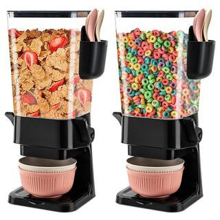 2-Piece Black Dry Food Dispenser, Countertop Cereal Dispenser with Bowls, Spoons and Cutlery Box | The Home Depot