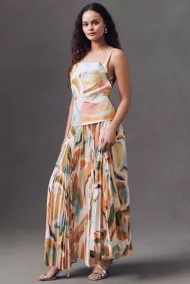 Acler Leasgill Square-Neck Open-Back Pleated Linen Midi Dress | Anthropologie (US)