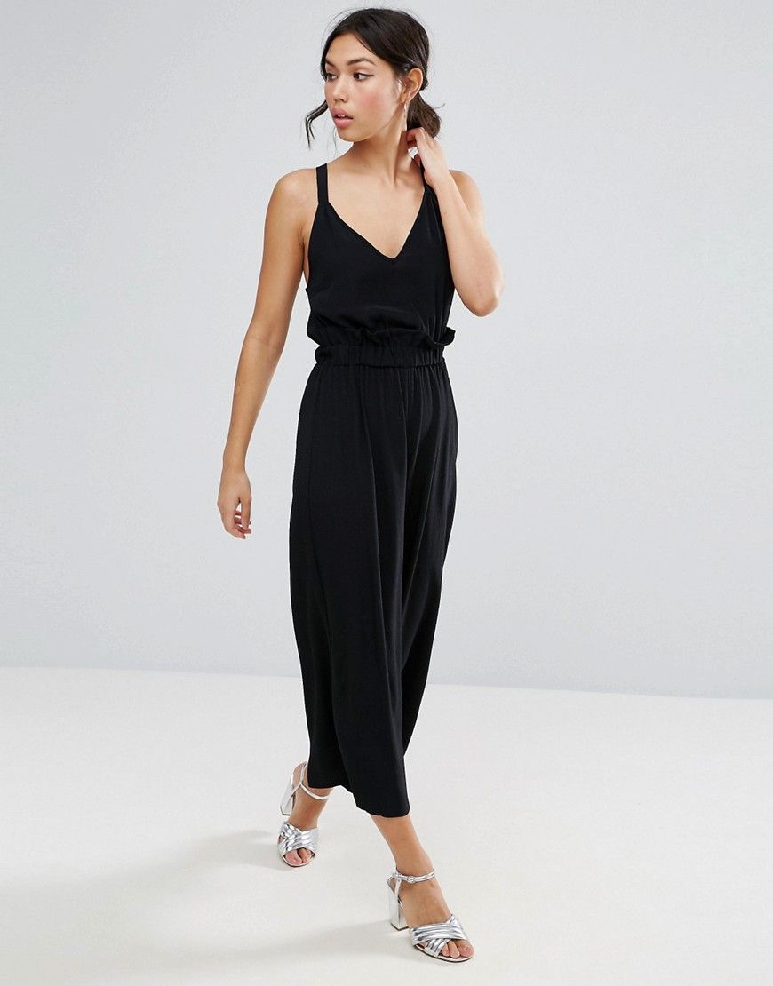 ASOS Jumpsuit with Frill and Wide Leg - Black | ASOS US