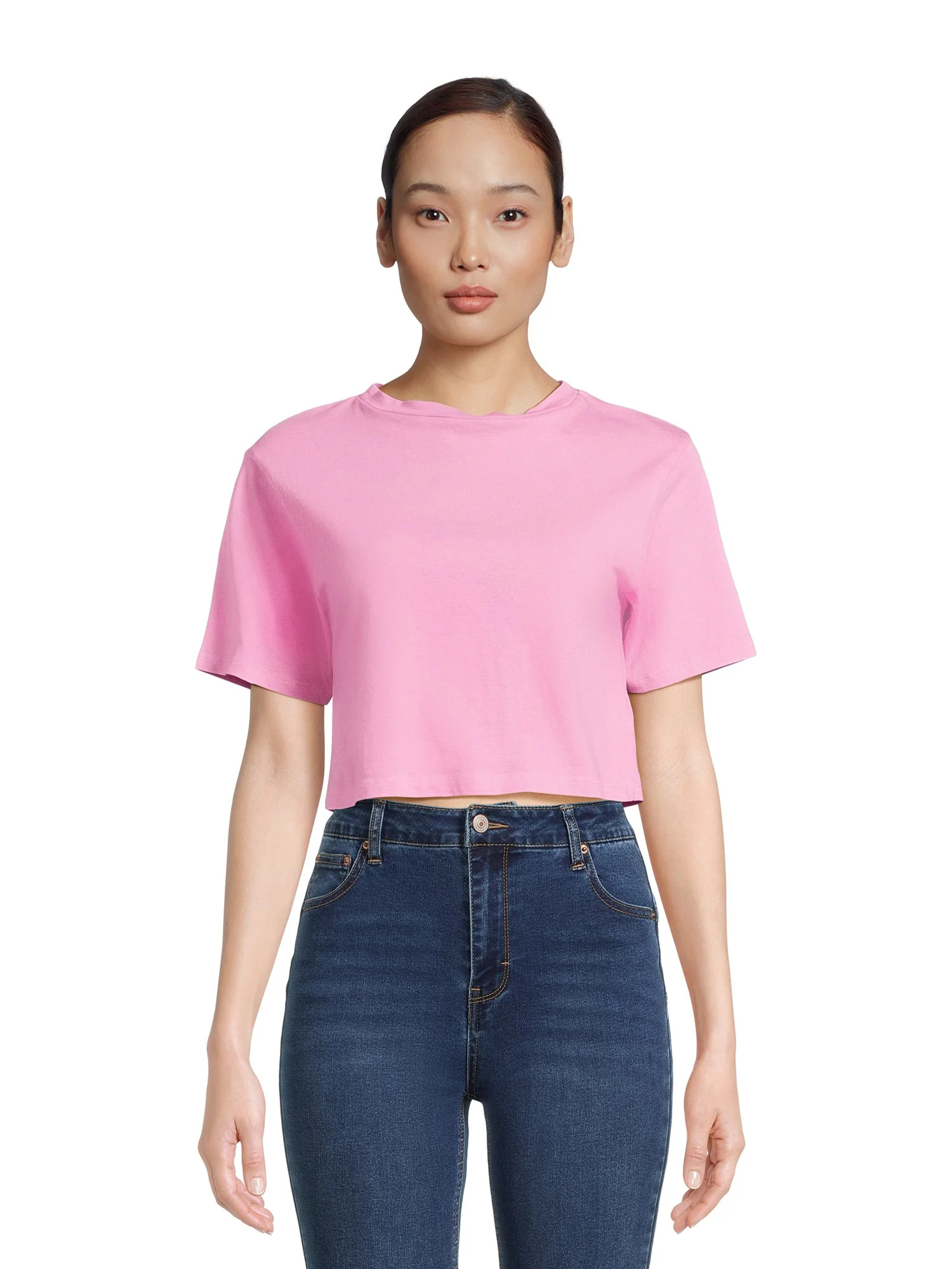 No Boundaries Juniors Boxy Cropped Tee with Short Sleeves, Sizes XS-XXXL | Walmart (US)