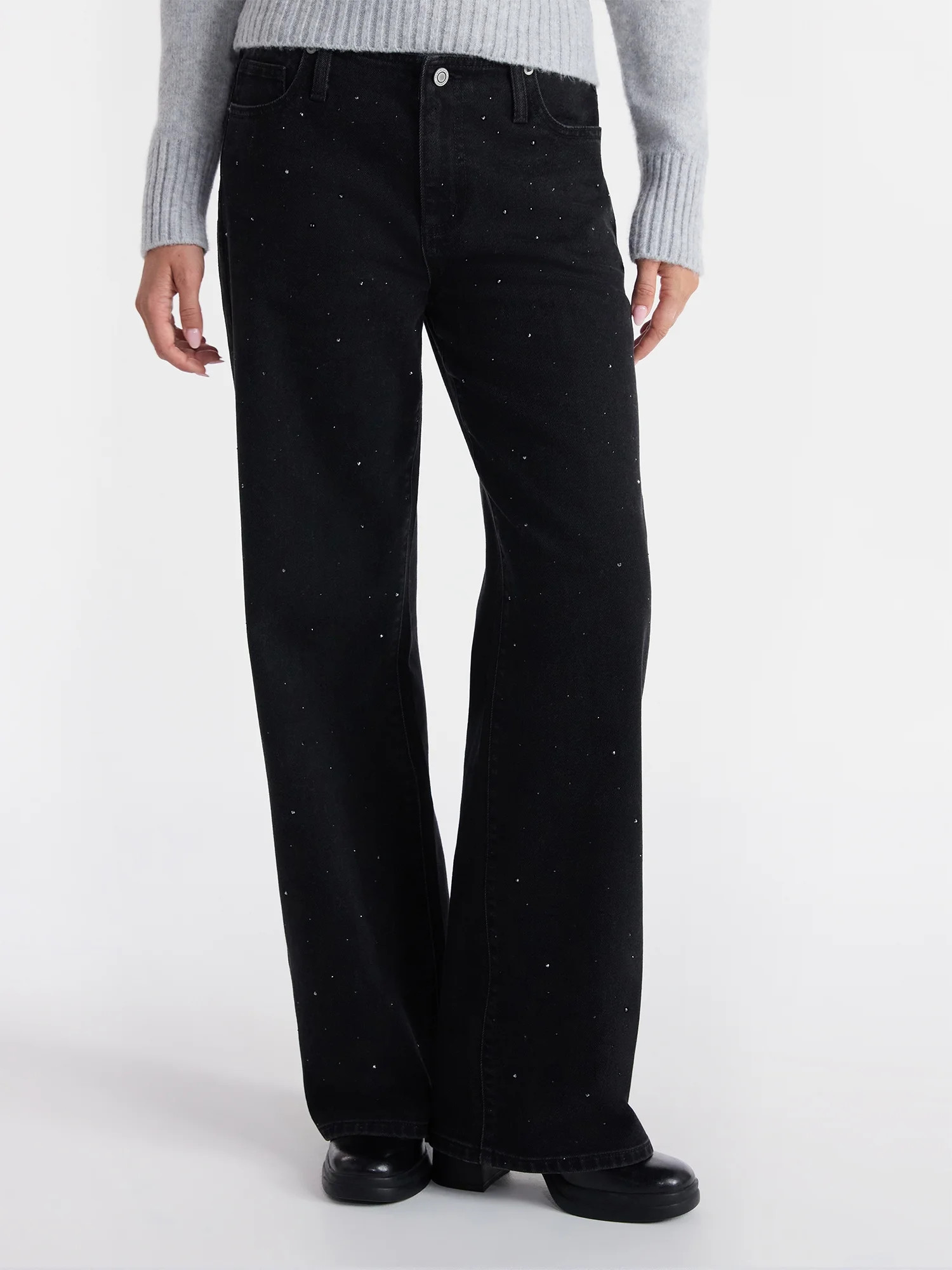 No Boundaries Studded Baggy Wide Leg Jeans, 31.5'' Inseam, Women's | Walmart (US)