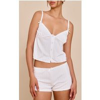 White Pointelle Bow Detail Cami Short Pj Set | PrettyLittleThing US