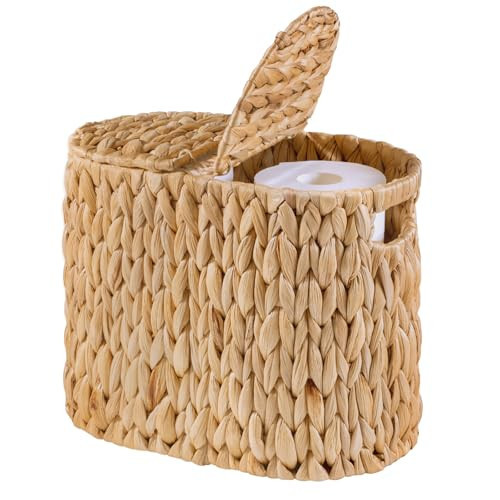 ELONG HOME Toilet Paper Basket with Lid, Water Hyacinth Wicker Toilet Paper Storage Holder for 4 Rolls, Toilet Paper Storage for Bathroom | Amazon (US)