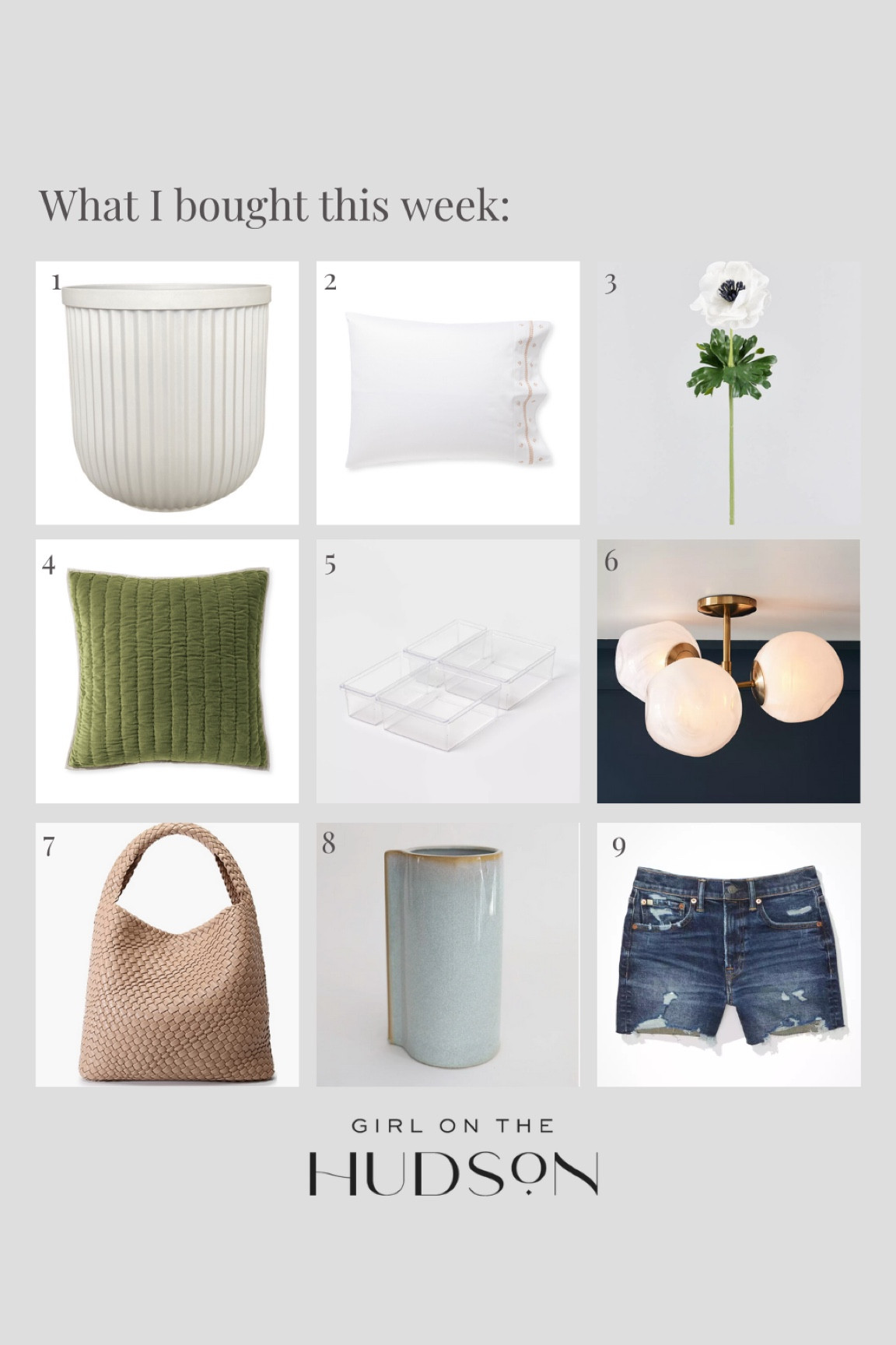 A roundup of some of the products that I purchased this week! 

Outdoor planter, pillowcase, pillow sham, Serena & lily, denim shorts, woven handbag, Amazon, vase, chandelier, organizer, faux flowers 

#LTKunder50 #LTKhome #LTKsalealert