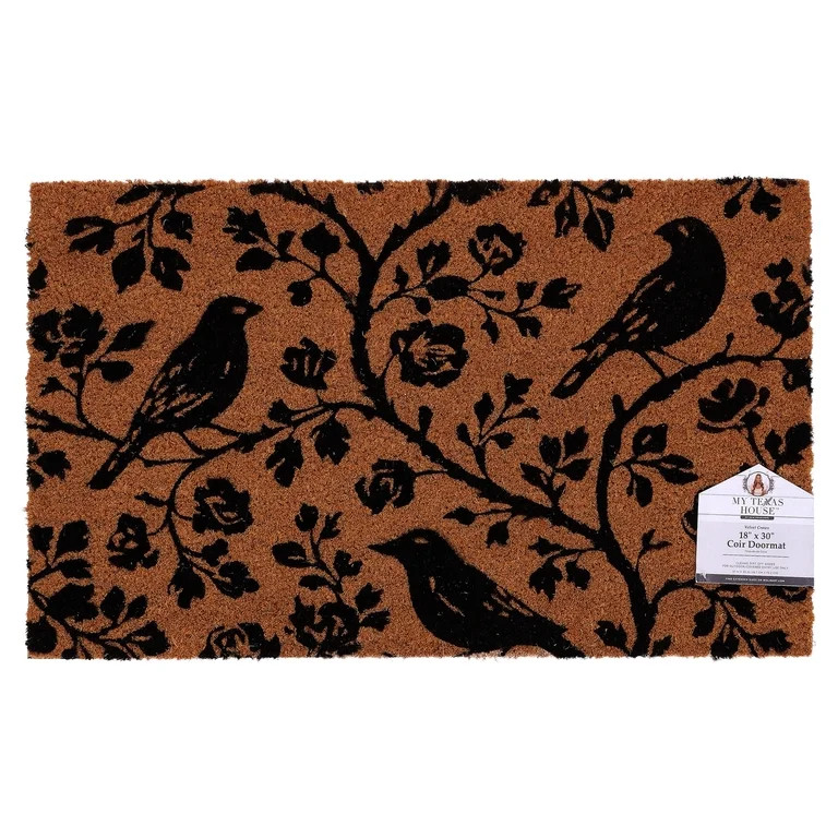My Texas House Halloween Natural and Black Floral Bird Outdoor Coir Doormat, 18" x 30" | Walmart (US)