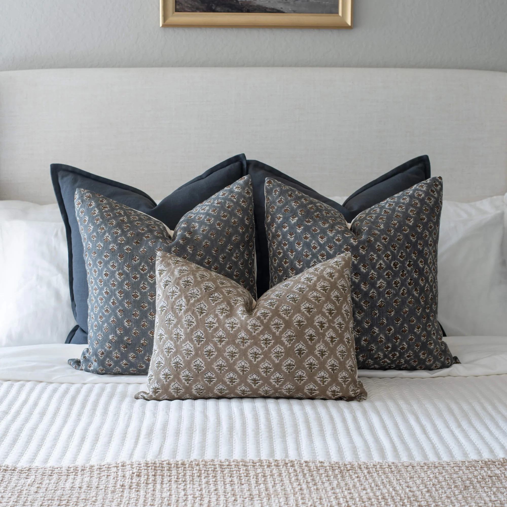 Rhea Floral Block Printed Pillow Cover | Mustard | Lumbar | Apartment No.3