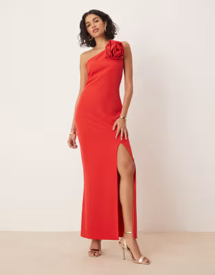 Pretty Lavish one shoulder corsage maxi dress in red | ASOS (Global)
