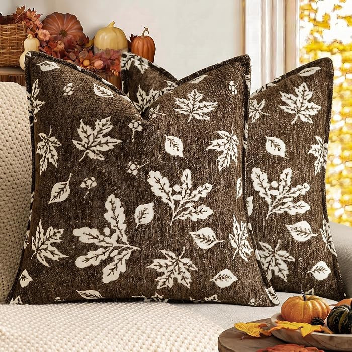 Foindtower Decorative Fall Chenille Throw Pillow Covers 18×18 Dark Brown | Amazon (US)