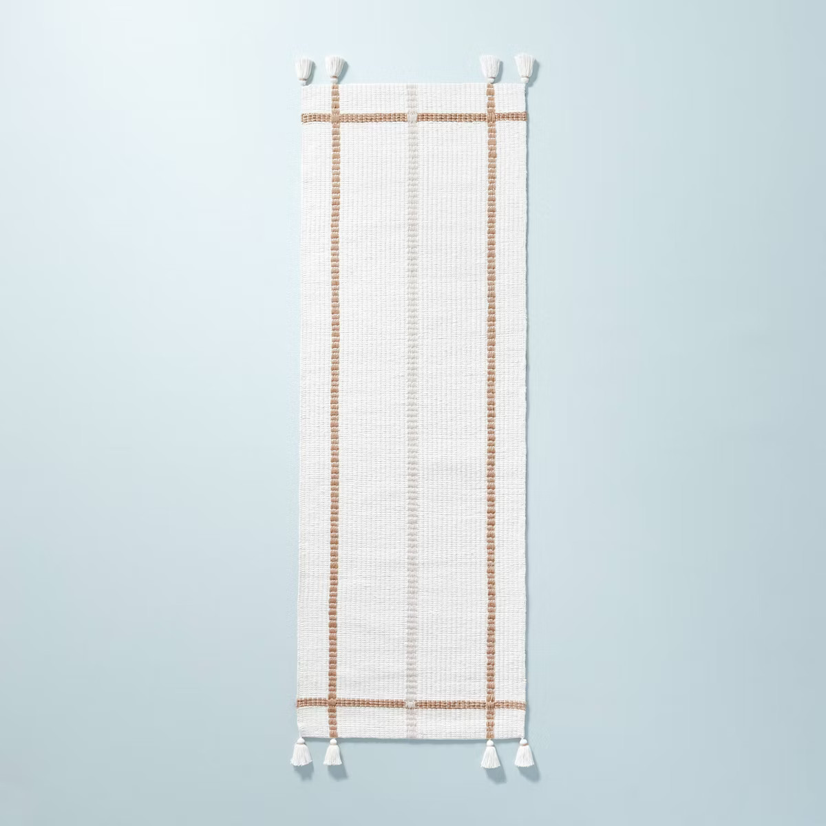 Bold Cross Stripes Tassel Rug Cream/Tan - Hearth & Hand™ with Magnolia | Target