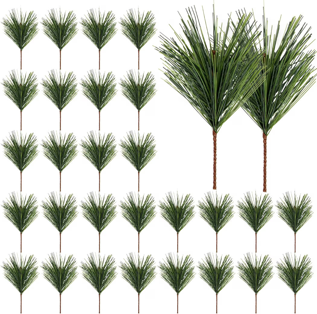 RAINFLOW Artificial Green Pine Needles Branches - 30PCS Artificial Pine Branches for Decoration Christmas Decorations Small Christmas Tree Decorations Greenery Stems Twigs for Crafts 4.7IN | Amazon (US)