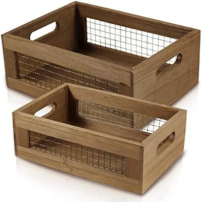 Set of 2 Nesting Countertop Baskets - Wooden Organizer Crates for Kitchen, Bathroom, Pantry | For... | Amazon (US)