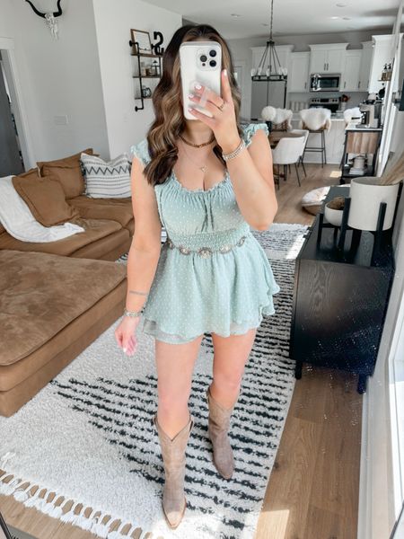 Romper — small
Belt — small

country concert outfit | western outfit | Nashville outfit | amazon romper | tecovas Annie boots | western boots | cowgirl boots | western style | silver chain belt | Nashville style 



#LTKShoeCrush #LTKFindsUnder100 #LTKFindsUnder50