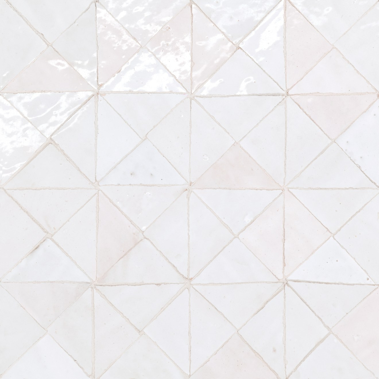 Zagora Triangle Glossy Zellige Mosaic Tile in Neige Blanc | Bedrosians Tile and Stone