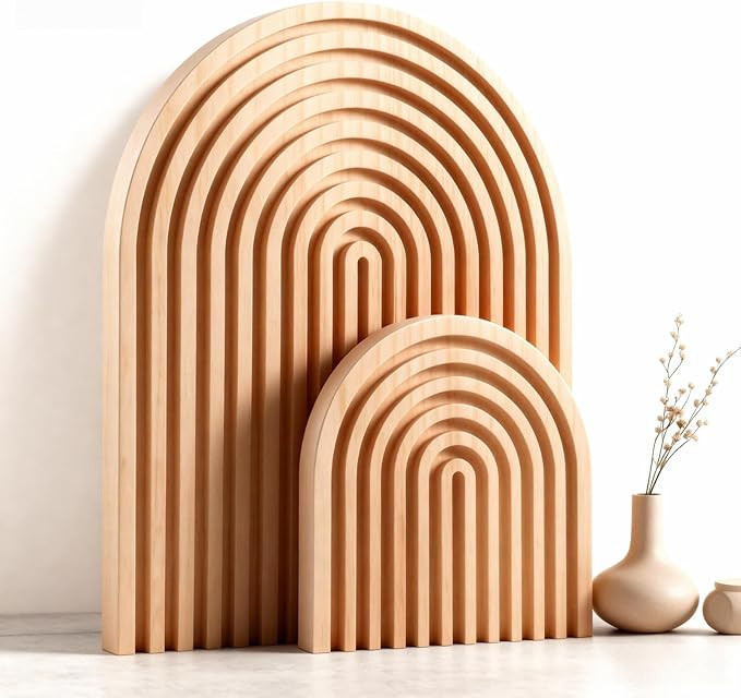 2 Pcs Natural Wood Arch Decor, Boho Shelf & Serving Board for Fireplace Mantel, Kitchen Counter -... | Amazon (US)