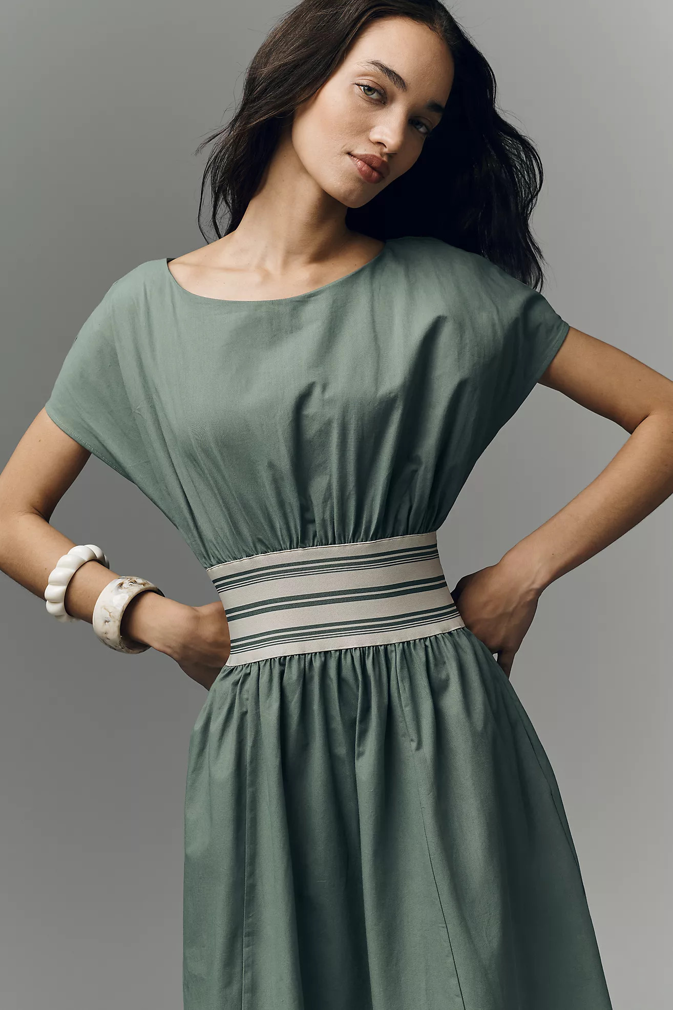 By Anthropologie Waisted Short-Sleeve A-Line Midi Dress | Anthropologie (US)