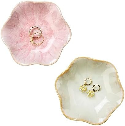 2PCS Lotus Leaf Shape Ring Holder Dish, Small Key Bowl, Ceramic Trinket Tray Jewelry Dish Organiz... | Amazon (US)