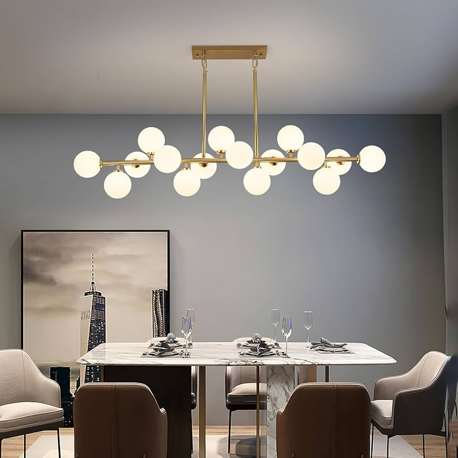 Mid Century Modern Chandelier 55in Linear Gold Pendant Lighting Fixture Linear Chandeliers for Ki... | Amazon (US)