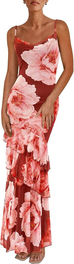 PRETTYGARDEN Maxi Dresses for Women 2026 Summer Tiered Floral Beach Sundress Spaghetti Strap Spri... | Amazon (US)