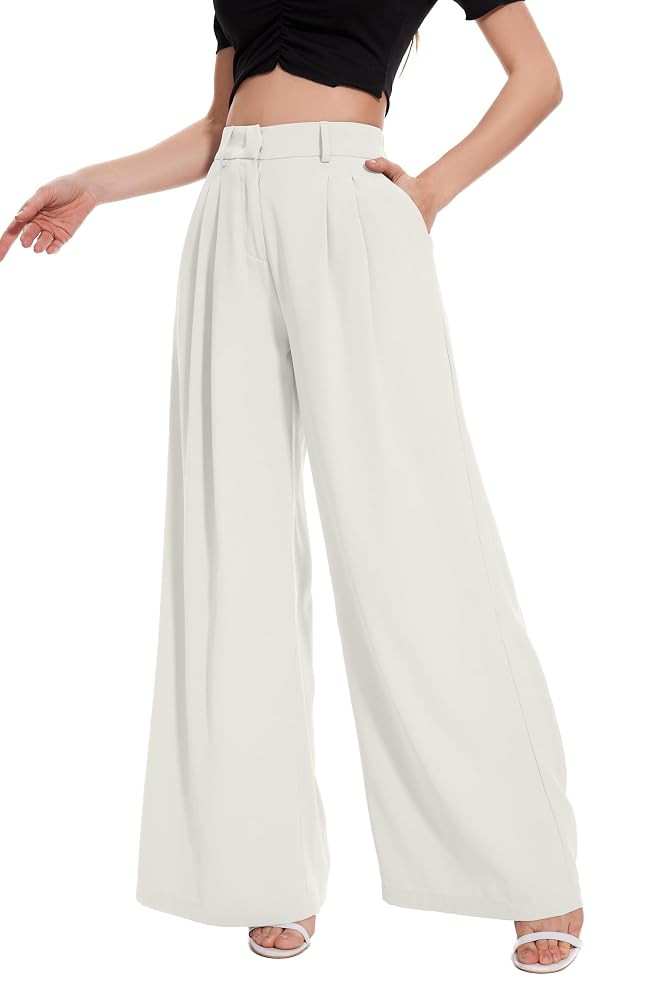 FUNYYZO Women Palazzo Pants High Elastic Waisted Business Work Long Trousers Wide Leg Loose Casua... | Amazon (US)