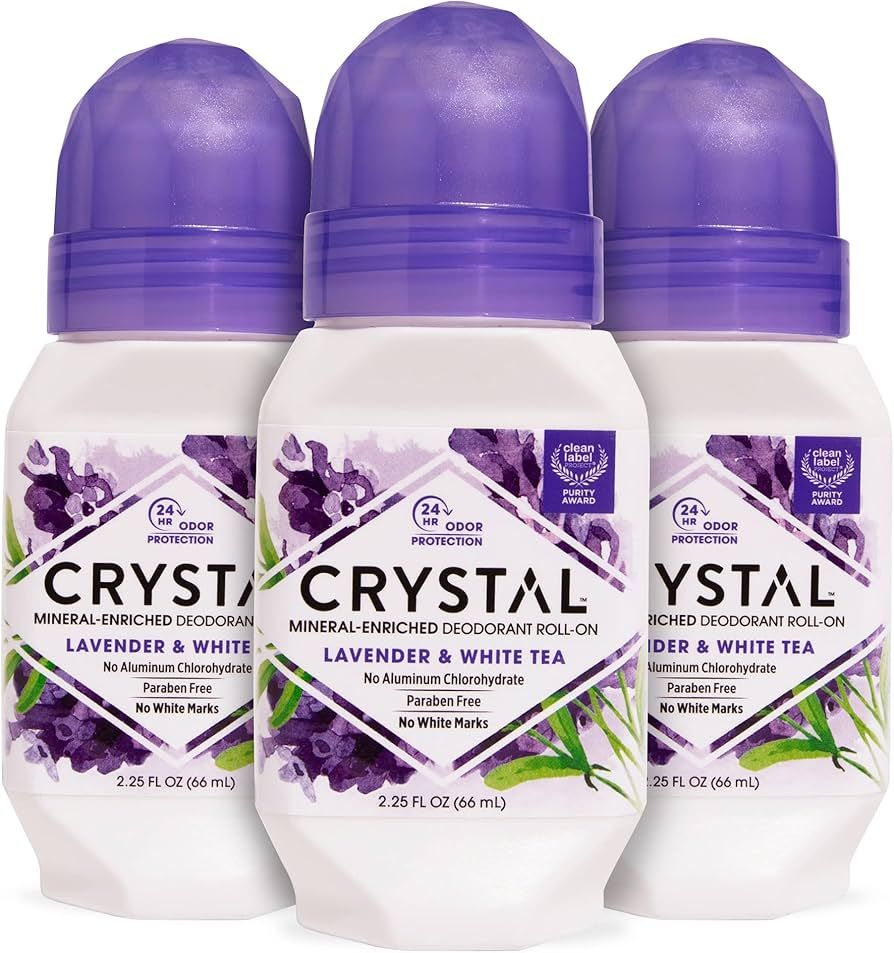 CRYSTAL Aluminum Free Mineral Deodorant Roll-On for Women & Men, Lavender & White Tea - Paraben F... | Amazon (US)