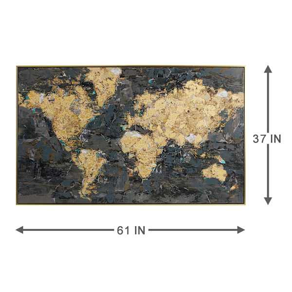 Framed Foiled Globe World Map Canvas Wall Art, 61x37 | At Home